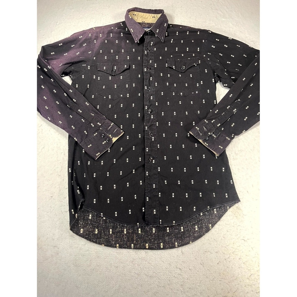 VTG Wrangler Cowboy Cut Western Shirt Mens XL Black Geometric USA Made Button Up